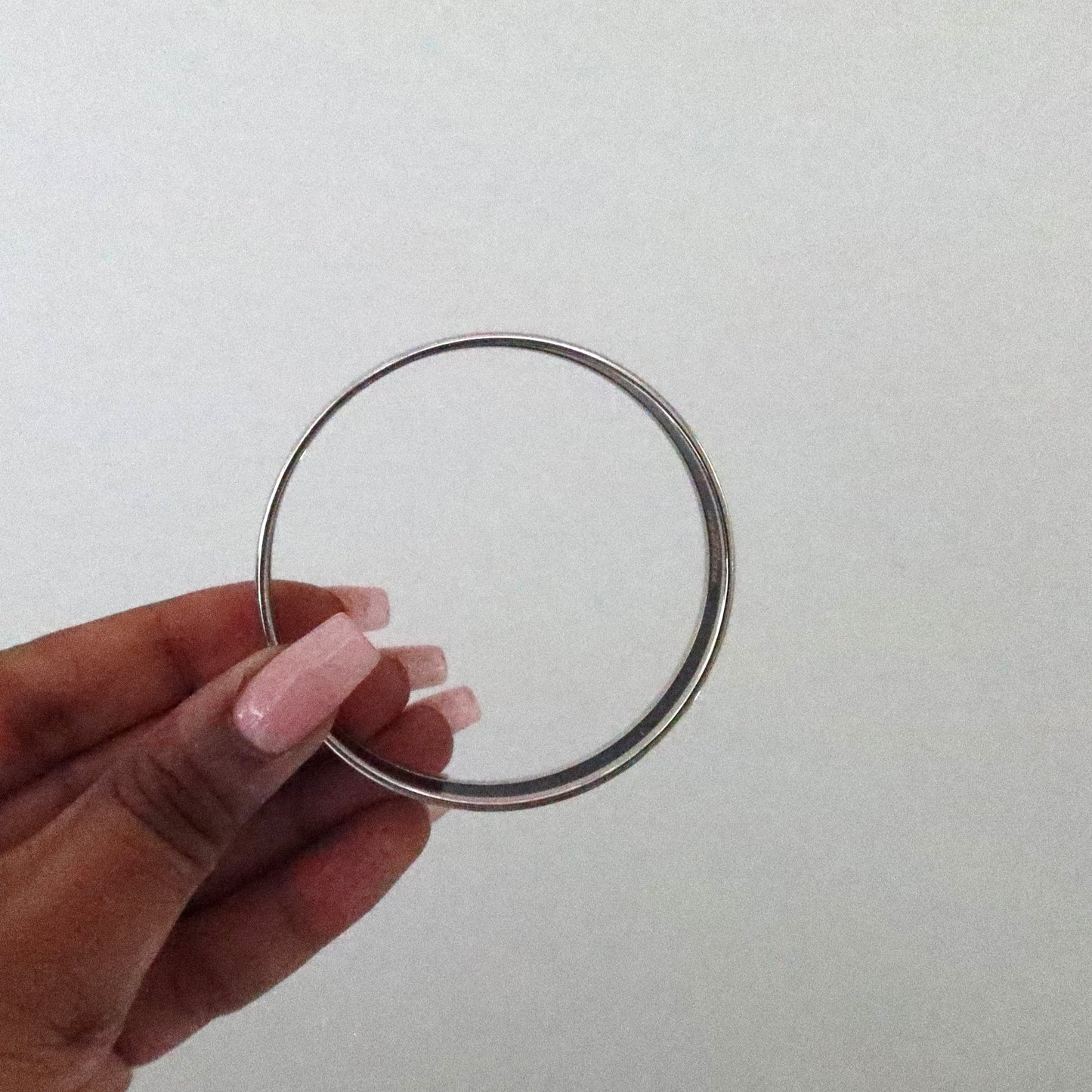 HERMES Pink Enamel &amp; Palladium-Plated Bangle Bracelet (N Stamp)