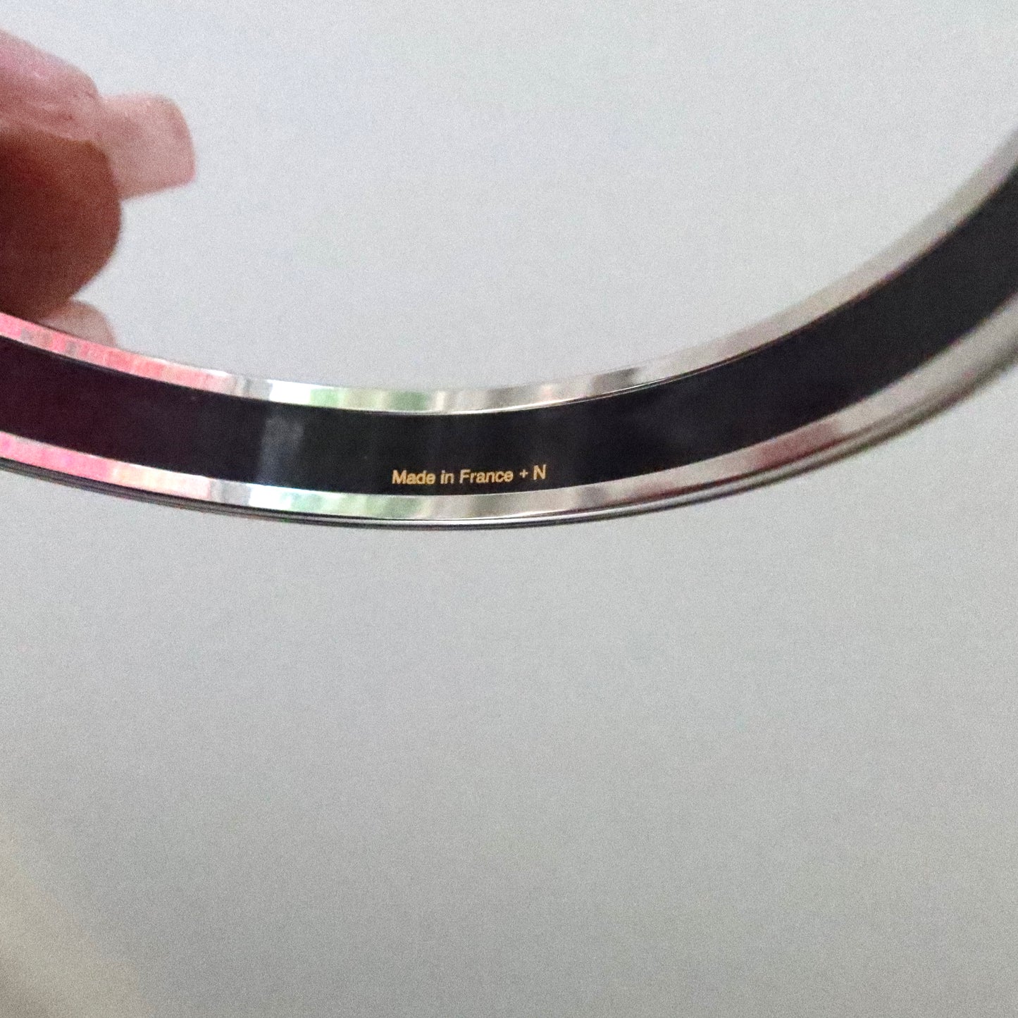 HERMES Pink Enamel &amp; Palladium-Plated Bangle Bracelet (N Stamp)