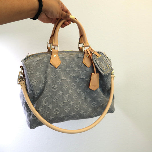 LOUIS VUITTON Washed Grey Denim Soft Speedy 30