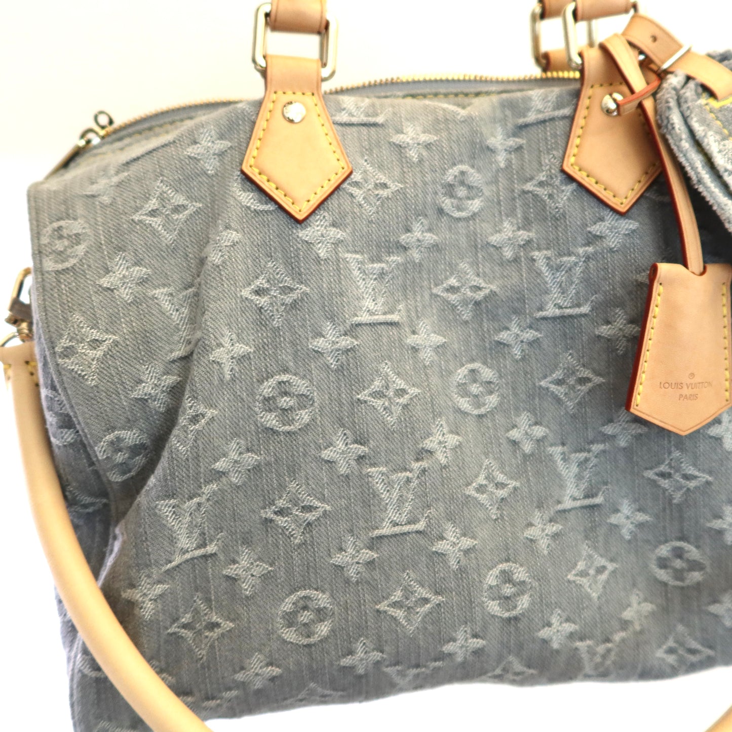 LOUIS VUITTON Washed Grey Denim Soft Speedy 30