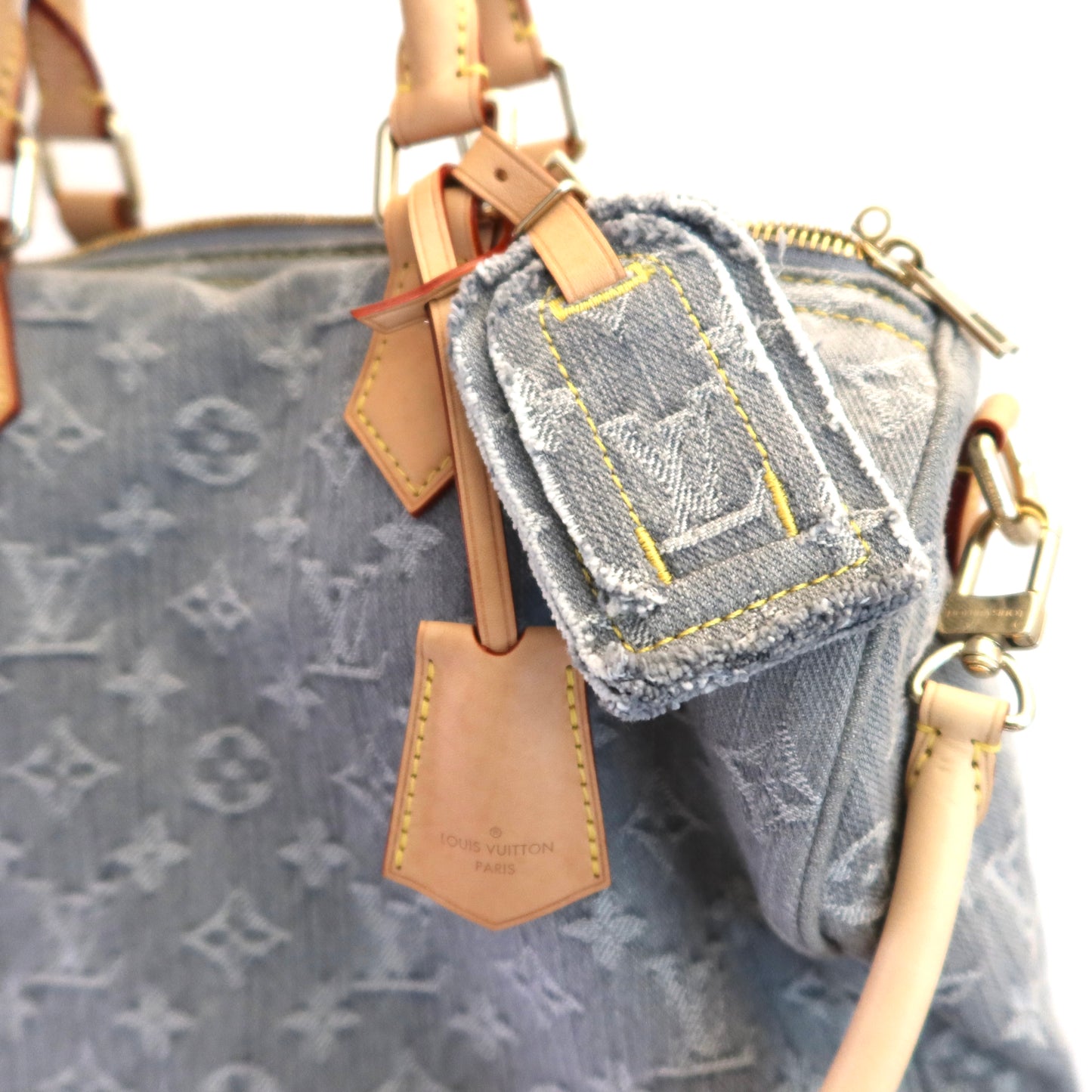 LOUIS VUITTON Washed Grey Denim Soft Speedy 30