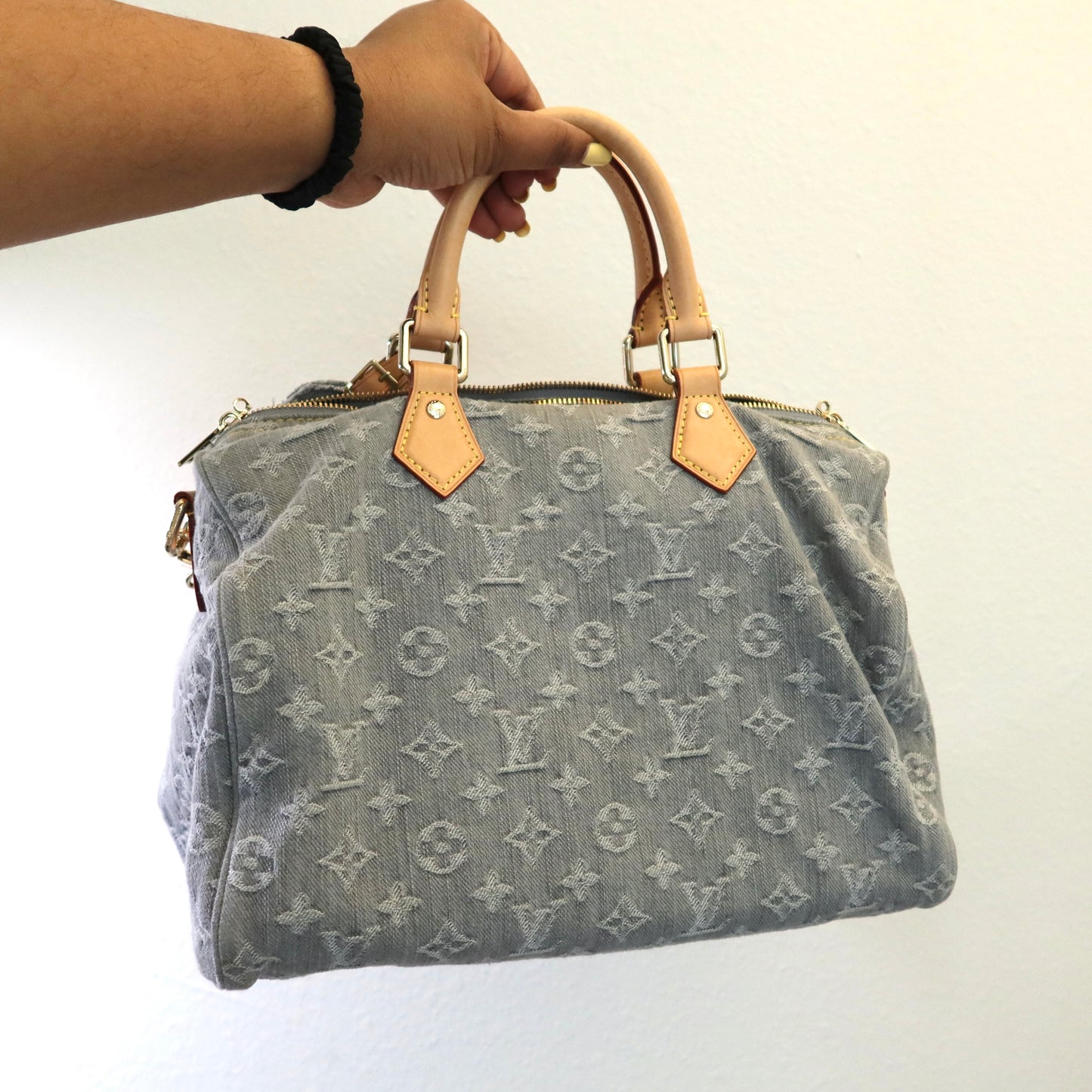 LOUIS VUITTON Washed Grey Denim Soft Speedy 30