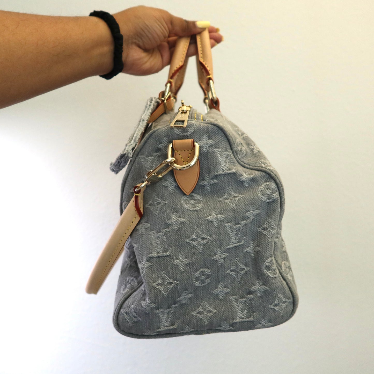 LOUIS VUITTON Washed Grey Denim Soft Speedy 30