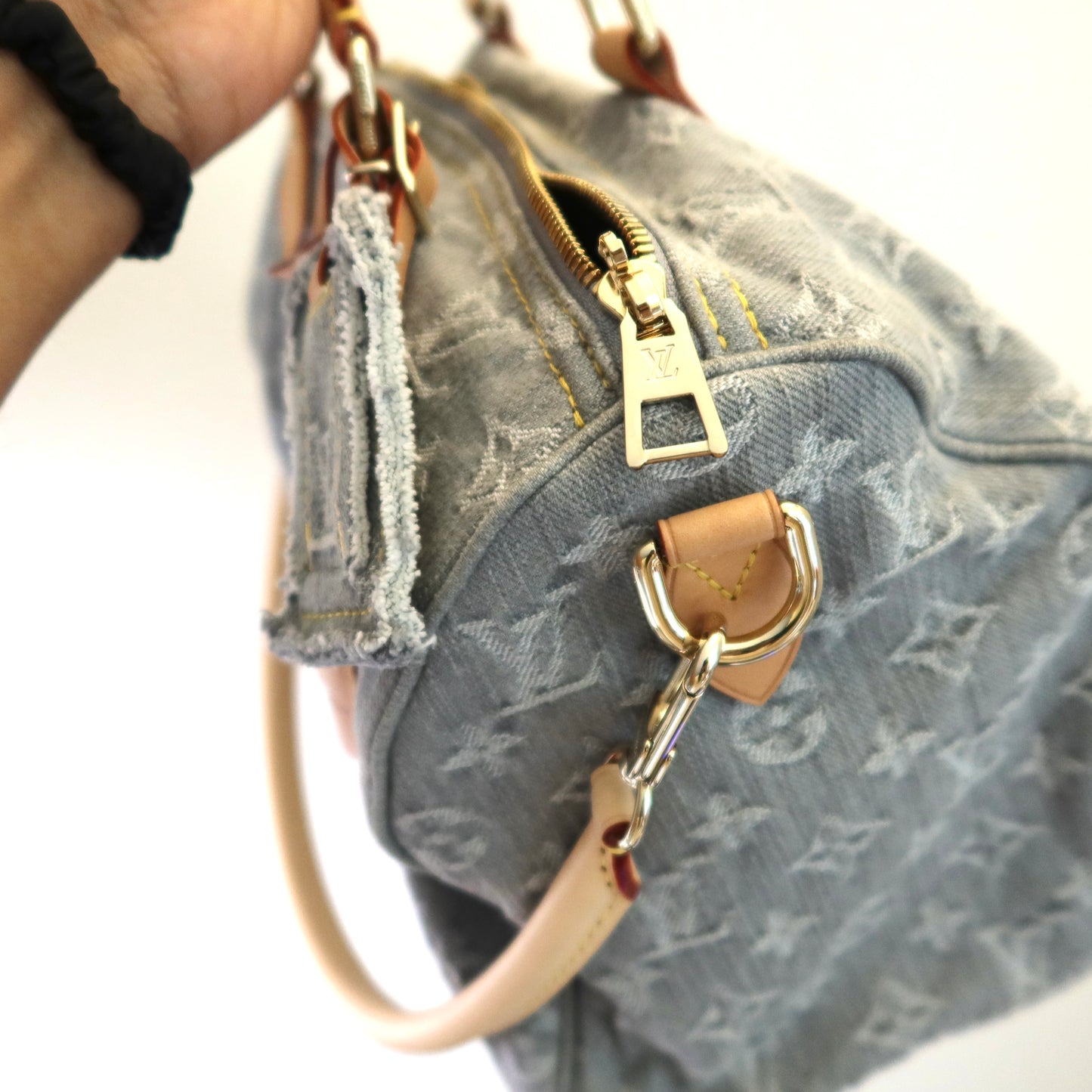 LOUIS VUITTON Washed Grey Denim Soft Speedy 30