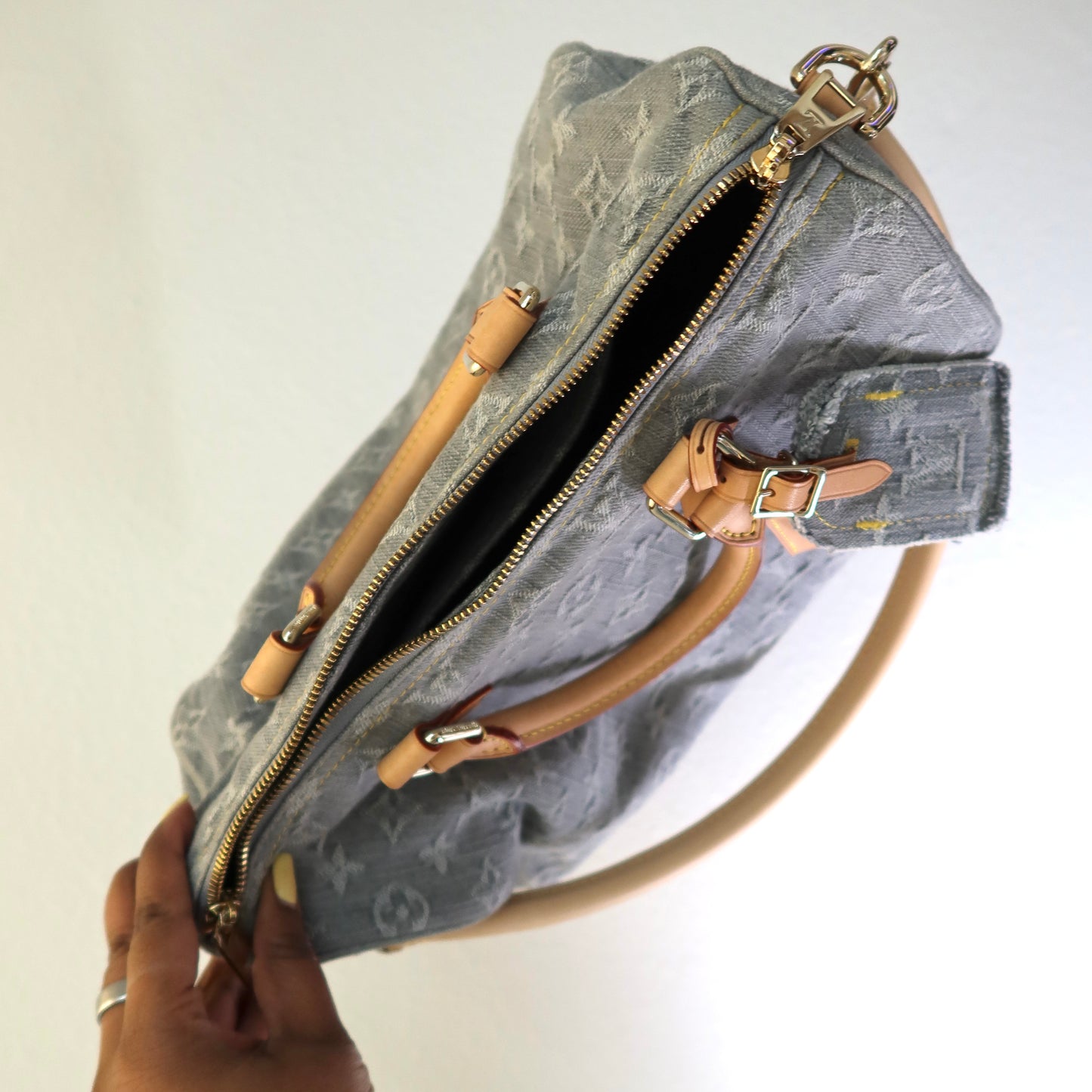 LOUIS VUITTON Washed Grey Denim Soft Speedy 30