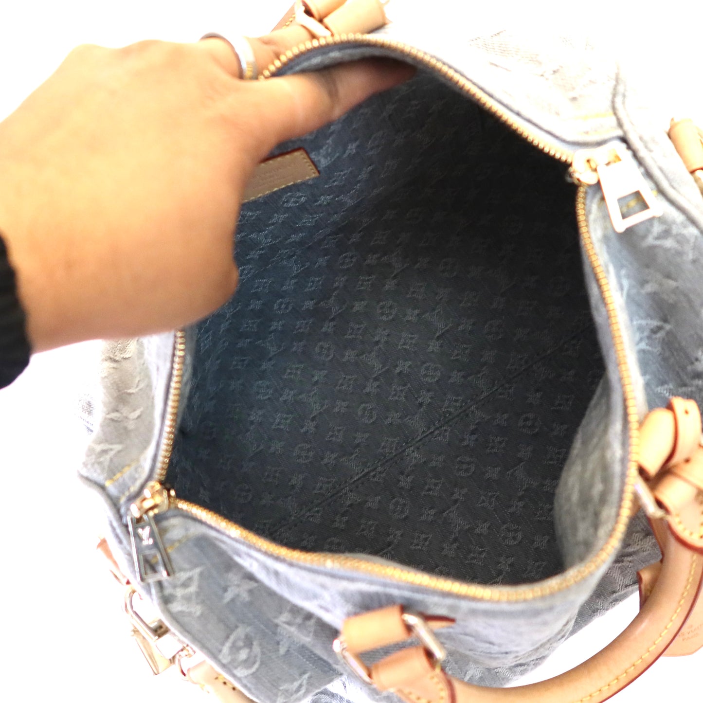 LOUIS VUITTON Washed Grey Denim Soft Speedy 30