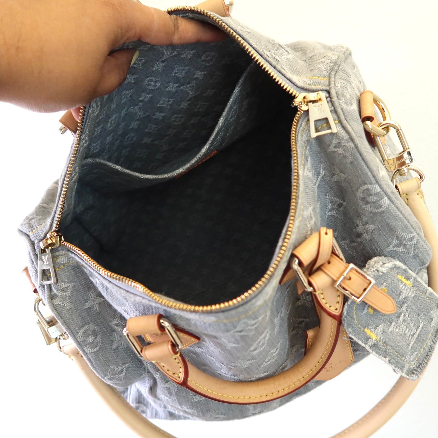 LOUIS VUITTON Washed Grey Denim Soft Speedy 30