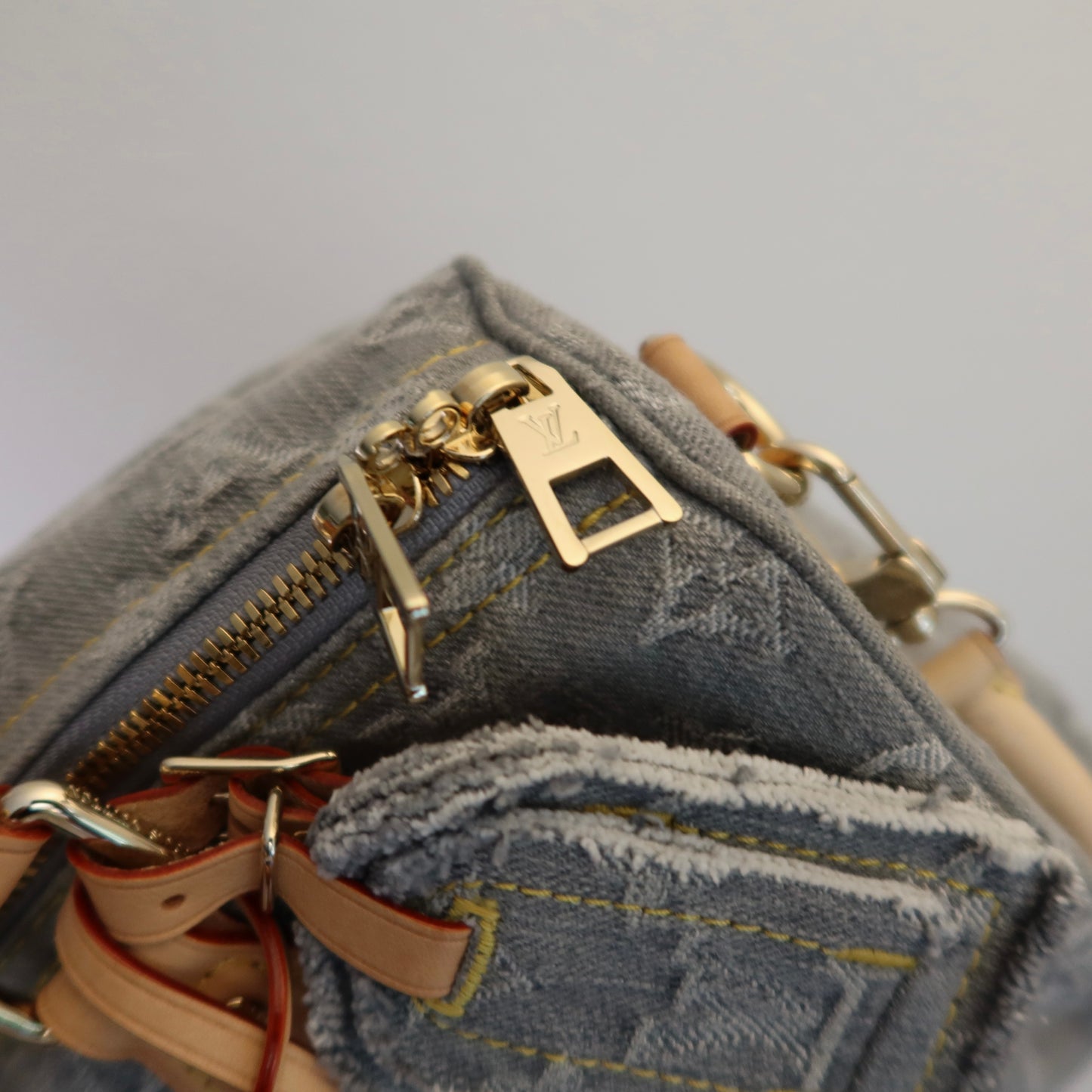 LOUIS VUITTON Washed Grey Denim Soft Speedy 30