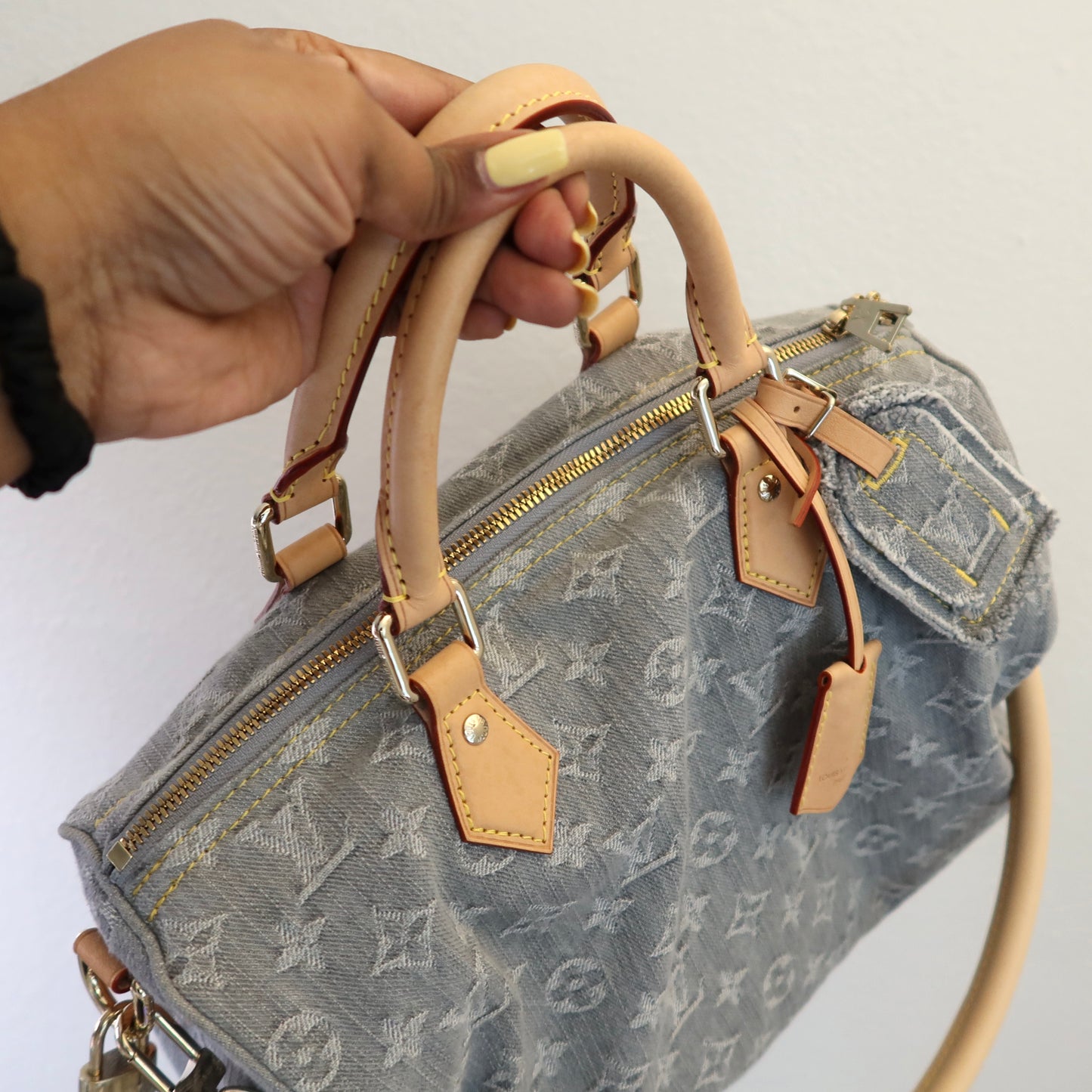 LOUIS VUITTON Washed Grey Denim Soft Speedy 30