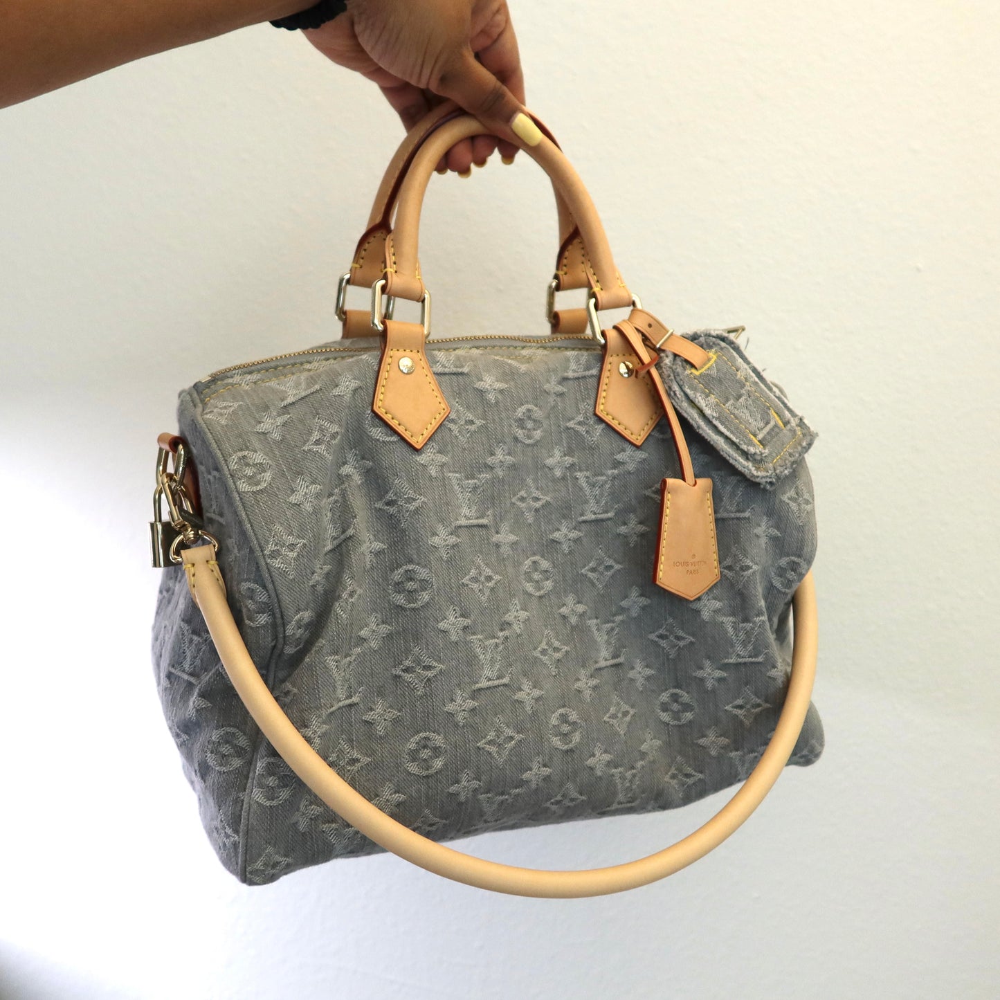 LOUIS VUITTON Washed Grey Denim Soft Speedy 30