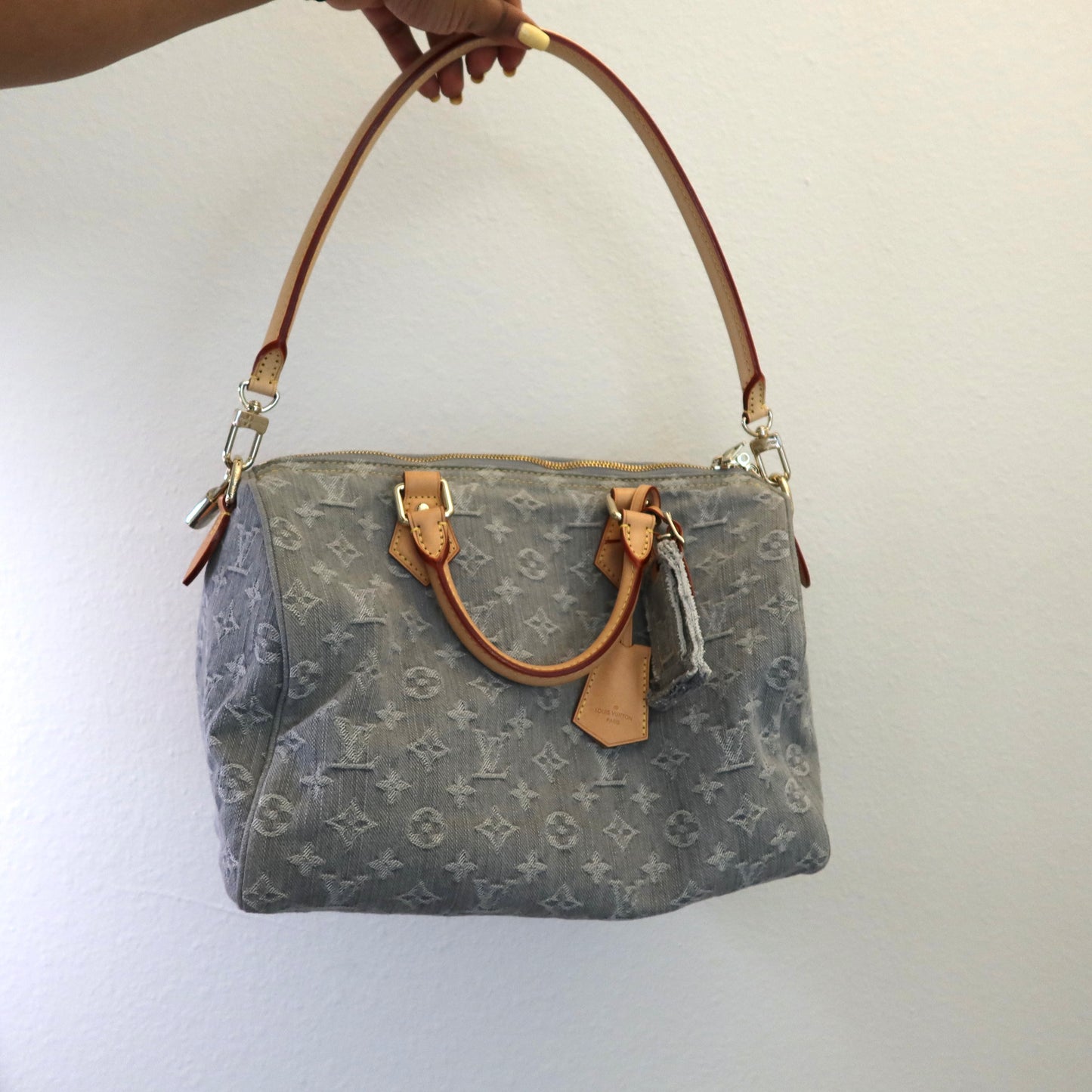 LOUIS VUITTON Washed Grey Denim Soft Speedy 30